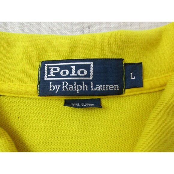 Polo‎ Ralph Lauren Polo Shirt Mens Large Yellow Striped Collared High Low Slit - Picture 5 of 10